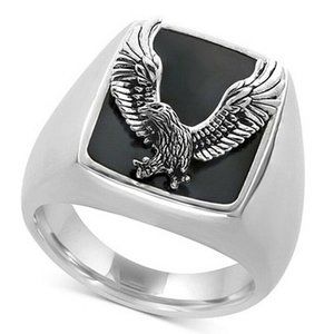 Classy Men's 925 Silver Black Sapphire Eagle Ring